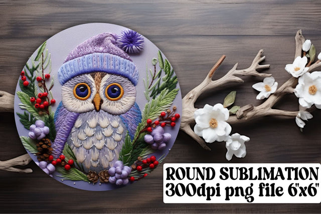 Festive Christmas Owl Circle Keychain Sublimation afrosvg 