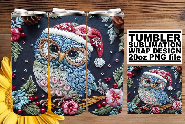 Festive Christmas Owl Tumbler Wrap 20oz Embroidery Sublimation afrosvg 
