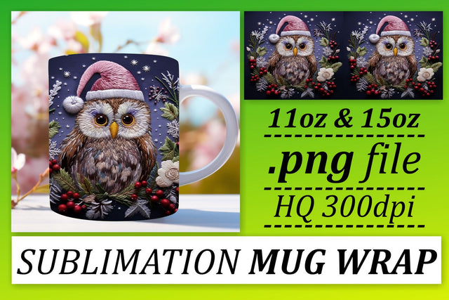 Festive Christmas Owl Wrap 11oz 15oz Embroidered Design Sublimation afrosvg 