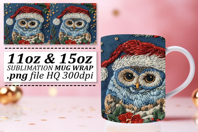 Festive Christmas Owl Wrap 11oz 15oz Mug Design Sublimation afrosvg 