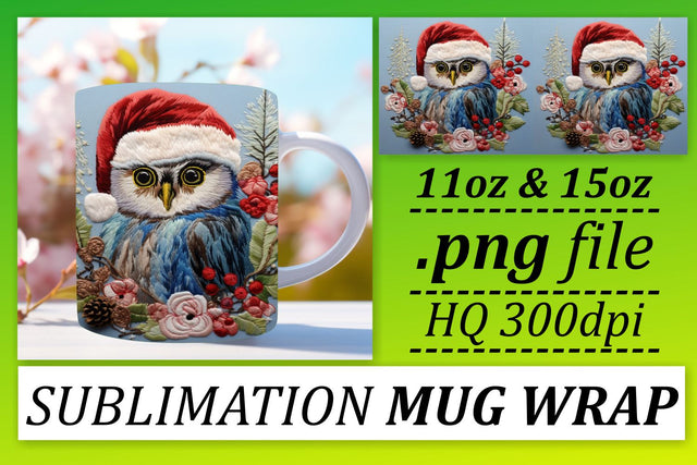 Festive Christmas Owl Wrap Embroidered 11oz 15oz Mug Sublimation afrosvg 