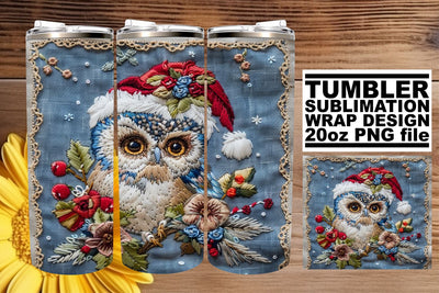 Festive Christmas Owl Wrap Embroidered 20oz Tumbler Sublimation afrosvg 