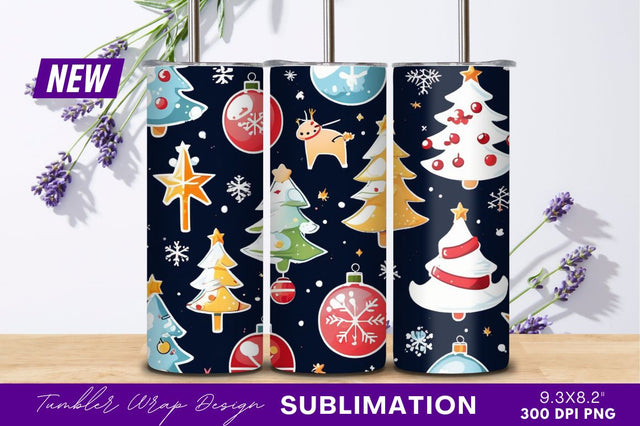 Festive Christmas Pattern With Ornament Elements Tumbler Png Sublimation Regulrcrative 