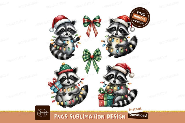 Festive Christmas Raccoon Watercolor Sublimation Png Sublimation Designangry 