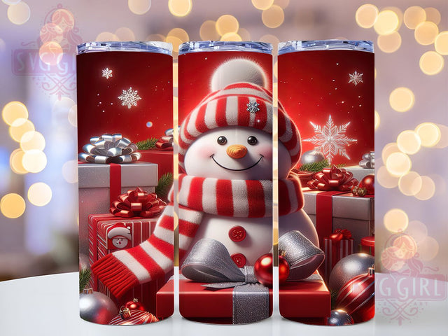 Festive Christmas Snowman Tumbler, Red White Holiday Pattern, Festive Snowman Design, 20Oz Sublimation Wrap, Winter Snowman Art, Holiday Red Texture, Tumbler Sublimation Sublimation SvggirlplusArt 