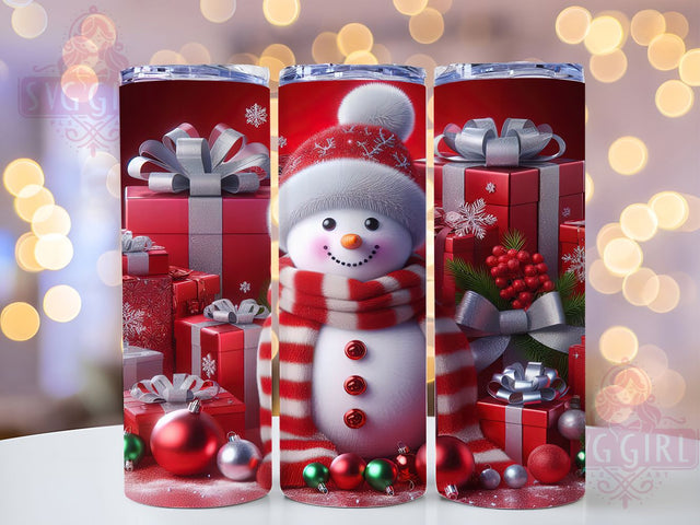 Festive Christmas Snowman Tumbler, Red White Holiday Pattern, Festive Snowman Design, 20Oz Sublimation Wrap, Winter Snowman Art, Holiday Red Texture, Tumbler Sublimation Sublimation SvggirlplusArt 