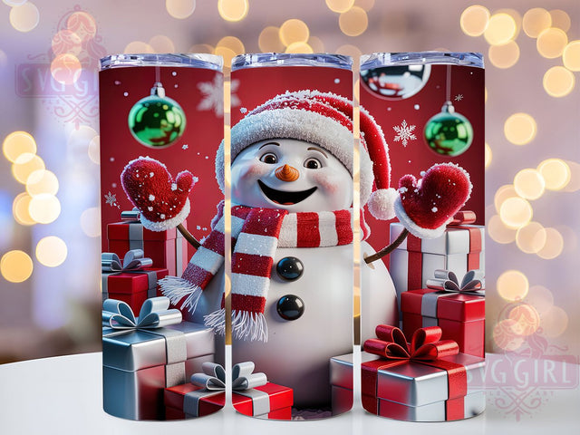 Festive Christmas Snowman Tumbler, Red White Holiday Pattern, Festive Snowman Design, 20Oz Sublimation Wrap, Winter Snowman Art, Holiday Red Texture, Tumbler Sublimation Sublimation SvggirlplusArt 