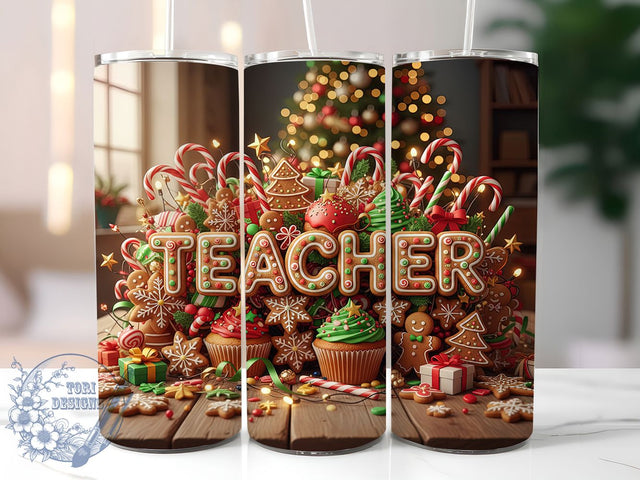 Festive Christmas Teacher Tumbler, Teacher Appreciation Design, Holiday Teacher Pattern, 20Oz Sublimation Wrap, Christmas Classroom Art, Festive Teacher Texture, Tumbler Sublimation Sublimation ToriDesigns 