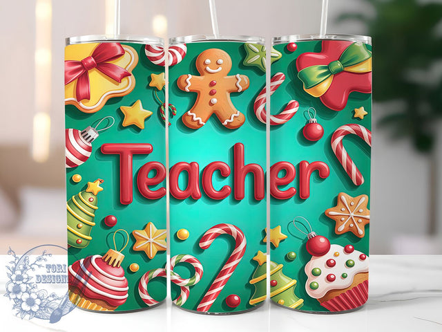Festive Christmas Teacher Tumbler, Teacher Appreciation Design, Holiday Teacher Pattern, 20Oz Sublimation Wrap, Christmas Classroom Art, Festive Teacher Texture, Tumbler Sublimation Sublimation ToriDesigns 