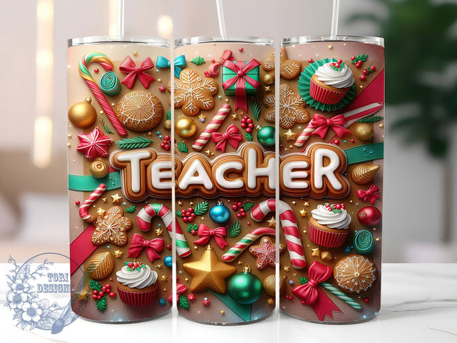 Festive Christmas Teacher Tumbler, Teacher Appreciation Design, Holiday Teacher Pattern, 20Oz Sublimation Wrap, Christmas Classroom Art, Festive Teacher Texture, Tumbler Sublimation Sublimation ToriDesigns 