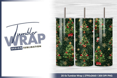 Festive Christmas Tree Pattern with Ornaments and Santa on Green Background Sublimation Regulrcrative 