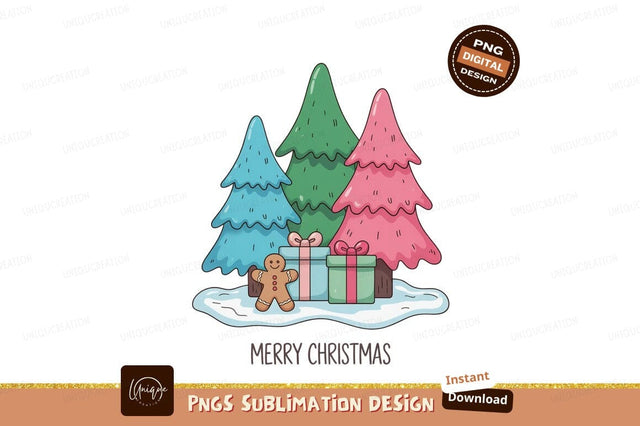 Festive Christmas Trees and Gifts gingerbread snow Sublimation Designangry 