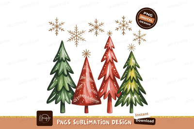 Festive Christmas Trees Snowflakes holiday winter Sublimation Designangry 