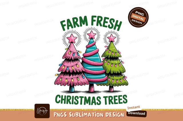 Festive Christmas Trees With Lights pink Sublimation Designangry 