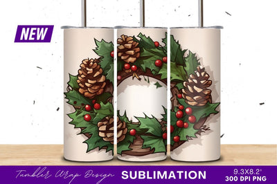 Festive Christmas Wreath With Holly And Cones Sublimation Regulrcrative 
