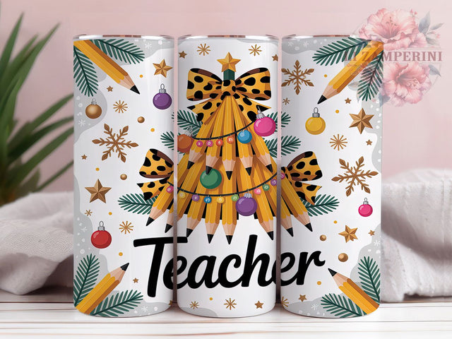 Festive Coquette Teacher Tumbler, Christmas Teacher Wrap, Festive Teacher Sublimation, Holiday Teacher Cup, 20Oz Skinny Tumbler Wrap, Stylish Teacher Mug, Cute Christmas Design Sublimation Li Zamperini 