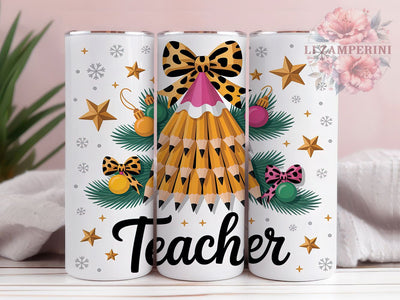 Festive Coquette Teacher Tumbler, Christmas Teacher Wrap, Festive Teacher Sublimation, Holiday Teacher Cup, 20Oz Skinny Tumbler Wrap, Stylish Teacher Mug, Cute Christmas Design Sublimation Li Zamperini 