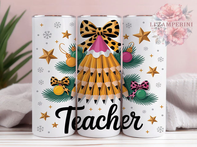 Festive Coquette Teacher Tumbler, Christmas Teacher Wrap, Festive Teacher Sublimation, Holiday Teacher Cup, 20Oz Skinny Tumbler Wrap, Stylish Teacher Mug, Cute Christmas Design Sublimation Li Zamperini 