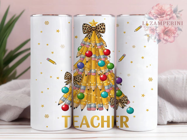 Festive Coquette Teacher Tumbler, Christmas Teacher Wrap, Festive Teacher Sublimation, Holiday Teacher Cup, 20Oz Skinny Tumbler Wrap, Stylish Teacher Mug, Cute Christmas Design Sublimation Li Zamperini 