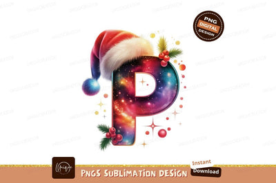 Festive Cosmic Letter P With Santa Hat galaxy nebula Sublimation Designangry 