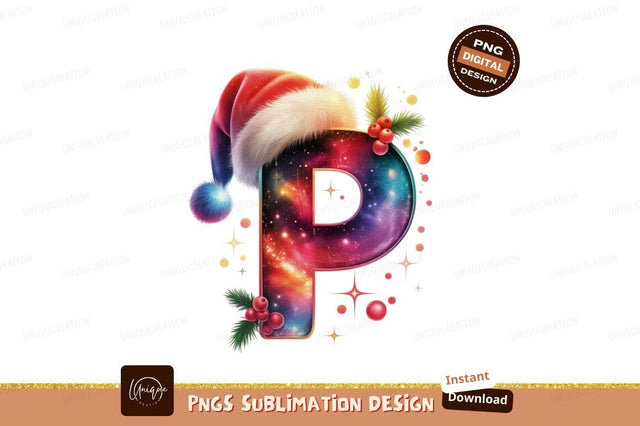 Festive Cosmic Letter P With Santa Hat galaxy nebula Sublimation Designangry 