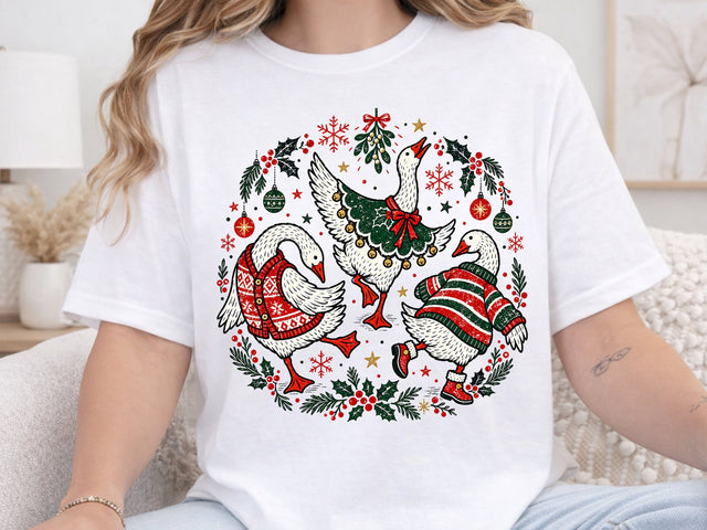 Festive Dancing Geese Grunge PNG Artwork SVG DesignDestine 