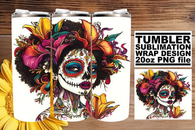 Festive Day of the Dead Tumbler – 20oz Watercolor Wrap Sublimation afrosvg 
