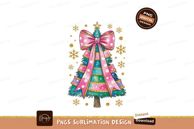 Festive decorated Christmas tree with bow image Sublimation Designangry 