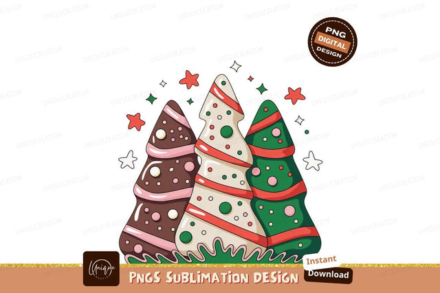 Festive decorated christmas trees with stars image Sublimation Designangry 