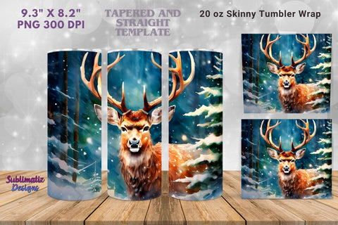 Festive Deer 20 oz Skinny Tumbler Wrap | 20 oz Skinny Tumbler Wrap Sublimation Christmas Design Sublimation Sublimatiz Designs 