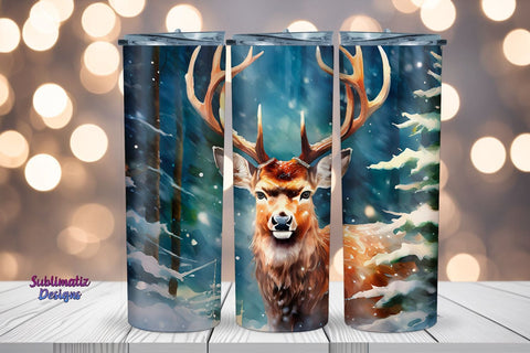 Festive Deer 20 oz Skinny Tumbler Wrap | 20 oz Skinny Tumbler Wrap Sublimation Christmas Design Sublimation Sublimatiz Designs 