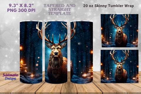 Festive Deer 20 oz Tumbler Wrap | 20 oz Skinny Tumbler Wrap Sublimation Christmas Design Sublimation Sublimatiz Designs 