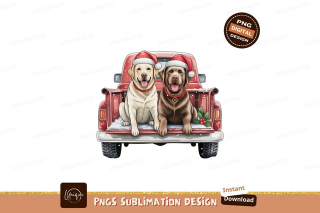 Festive dogs in red truck christmas santa Sublimation Designangry 