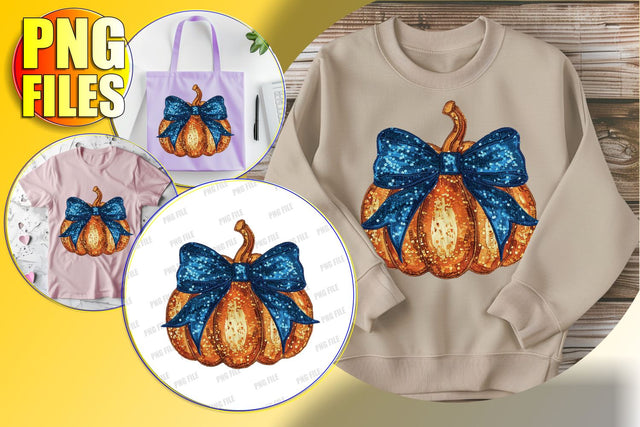 Festive Fall Pumpkin with Glitter Bow Sublimation PNG Sublimation afrosvg 