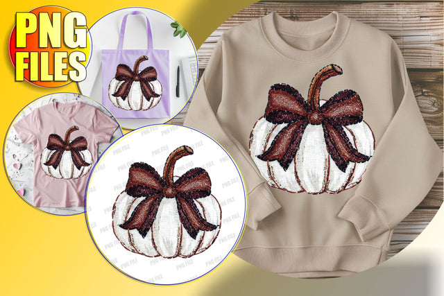 Festive Fall Pumpkin with Glitter Bow Sublimation PNG Sublimation afrosvg 