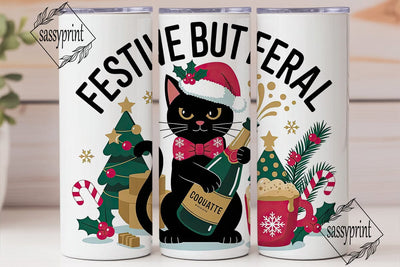 Festive Feral Cat 20oz Tumbler Wrap Sublimation sassyprint 