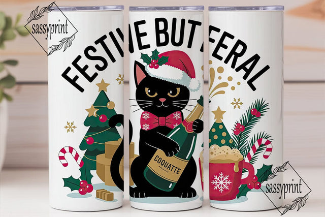 Festive Feral Cat 20oz Tumbler Wrap Sublimation sassyprint 