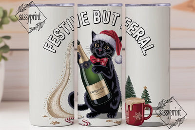 Festive Feral Cat 20oz Tumbler Wrap Sublimation sassyprint 