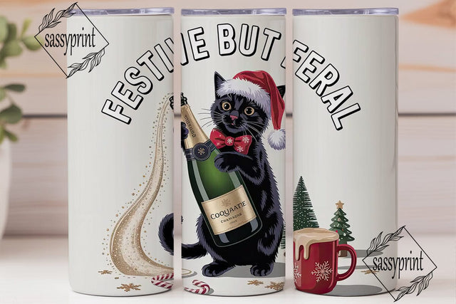 Festive Feral Cat 20oz Tumbler Wrap Sublimation sassyprint 