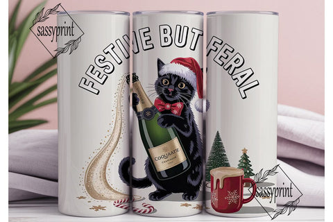 Festive Feral Cat 20oz Tumbler Wrap Sublimation sassyprint 