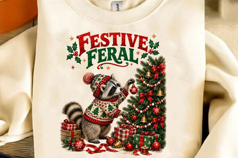 Festive Feral Christmas Raccoon PNG Sublimation SVGista 
