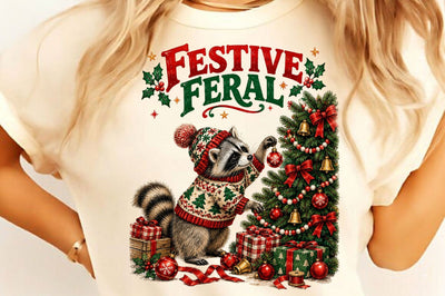 Festive Feral Christmas Raccoon PNG Sublimation SVGista 