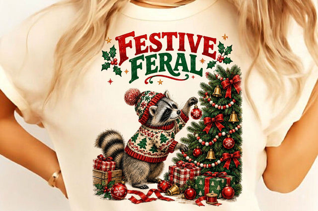 Festive Feral Christmas Raccoon PNG Sublimation SVGista 