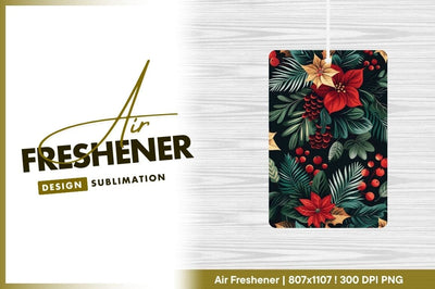 Festive Floral Pattern with Red Poinsettias Berries and Green Foliage on Black Background Sublimation Regulrcrative 