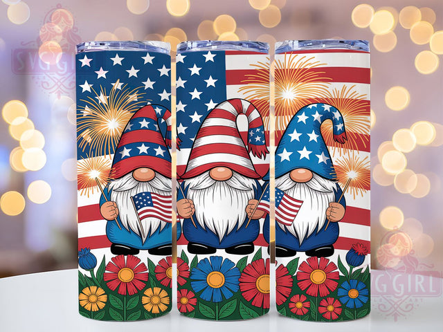Festive & Fun 4th of July Gnome Tumbler, Patriotic Gnome Tumbler, Independence Day Wrap, Red White Blue Gnomes, USA Gnome Sublimation, 20oz Tumbler Design, American Gnome PNG Sublimation SvggirlplusArt 