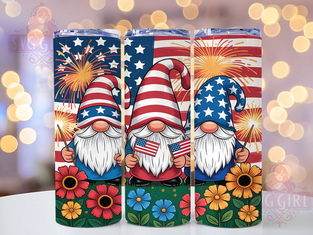 Festive & Fun 4th of July Gnome Tumbler, Patriotic Gnome Tumbler, Independence Day Wrap, Red White Blue Gnomes, USA Gnome Sublimation, 20oz Tumbler Design, American Gnome PNG Sublimation SvggirlplusArt 