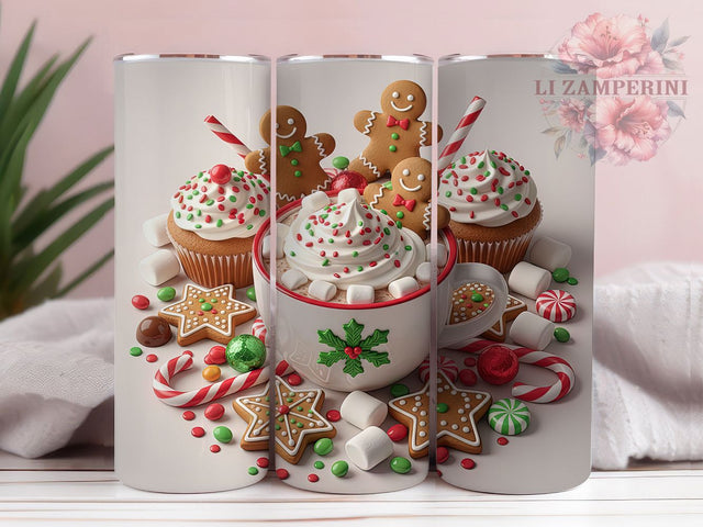 Festive Gingerbread Christmas Tumbler, Gingerbread Pattern, Holiday Cookie Design, 20Oz Sublimation Wrap, Festive Gingerbread Art, Christmas Treat Texture, Tumbler Sublimation Sublimation Li Zamperini 