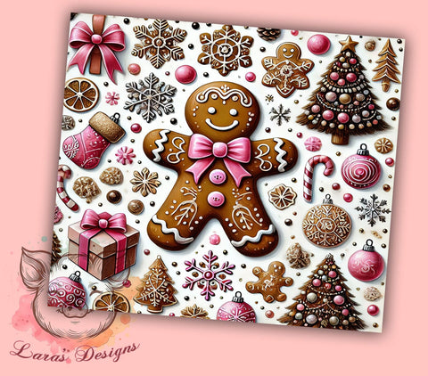 Festive Gingerbread Christmas Tumbler Wrap, 20oz Sublimation Design, Holiday Drinkware, Cute Christmas Mug, Festive Gingerbread Pattern, Personalized Christmas Gift Sublimation Lara' s Designs 