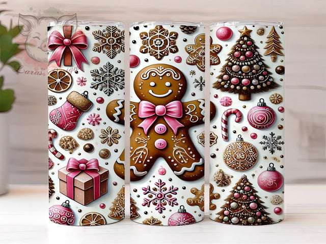 Festive Gingerbread Christmas Tumbler Wrap, 20oz Sublimation Design, Holiday Drinkware, Cute Christmas Mug, Festive Gingerbread Pattern, Personalized Christmas Gift Sublimation Lara' s Designs 