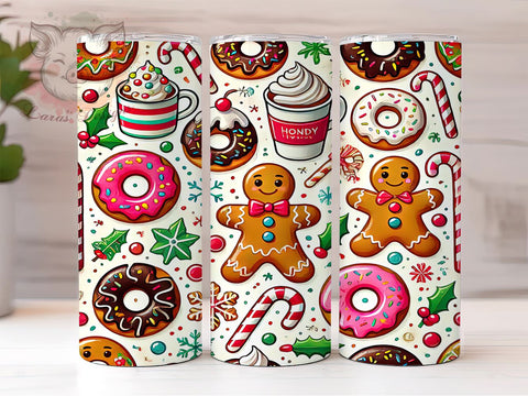 Festive Gingerbread Man Christmas Tumbler, Christmas Donuts Wrap, 20oz Sublimation Tumbler, Holiday Drinkware, Cute Christmas Gift, Festive Kitchen Decor, Sweet Treat Tumbler Sublimation Lara' s Designs 